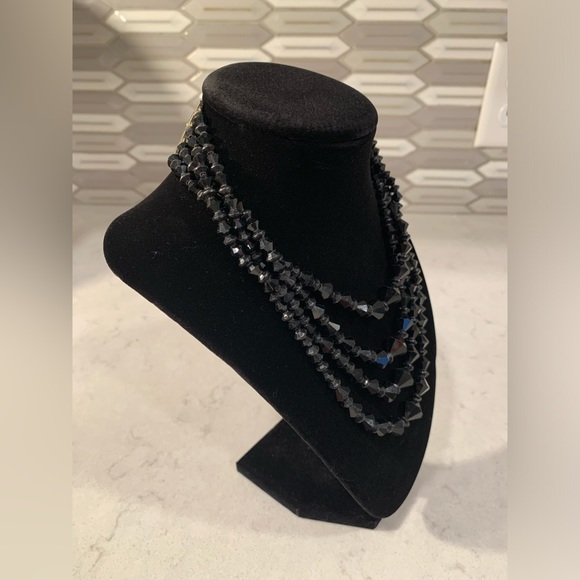 Four Strand Black Glass Beaded Necklace 16’ - Picture 2 of 6
